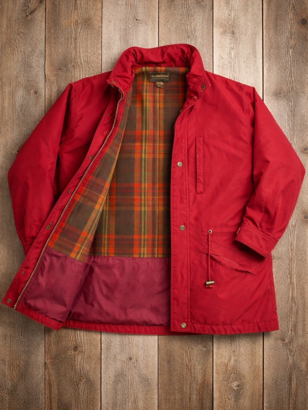 Vintage Eddie Bauer Women’s Small Red Chore Barn Coat Jacket Flannel Wool Lined